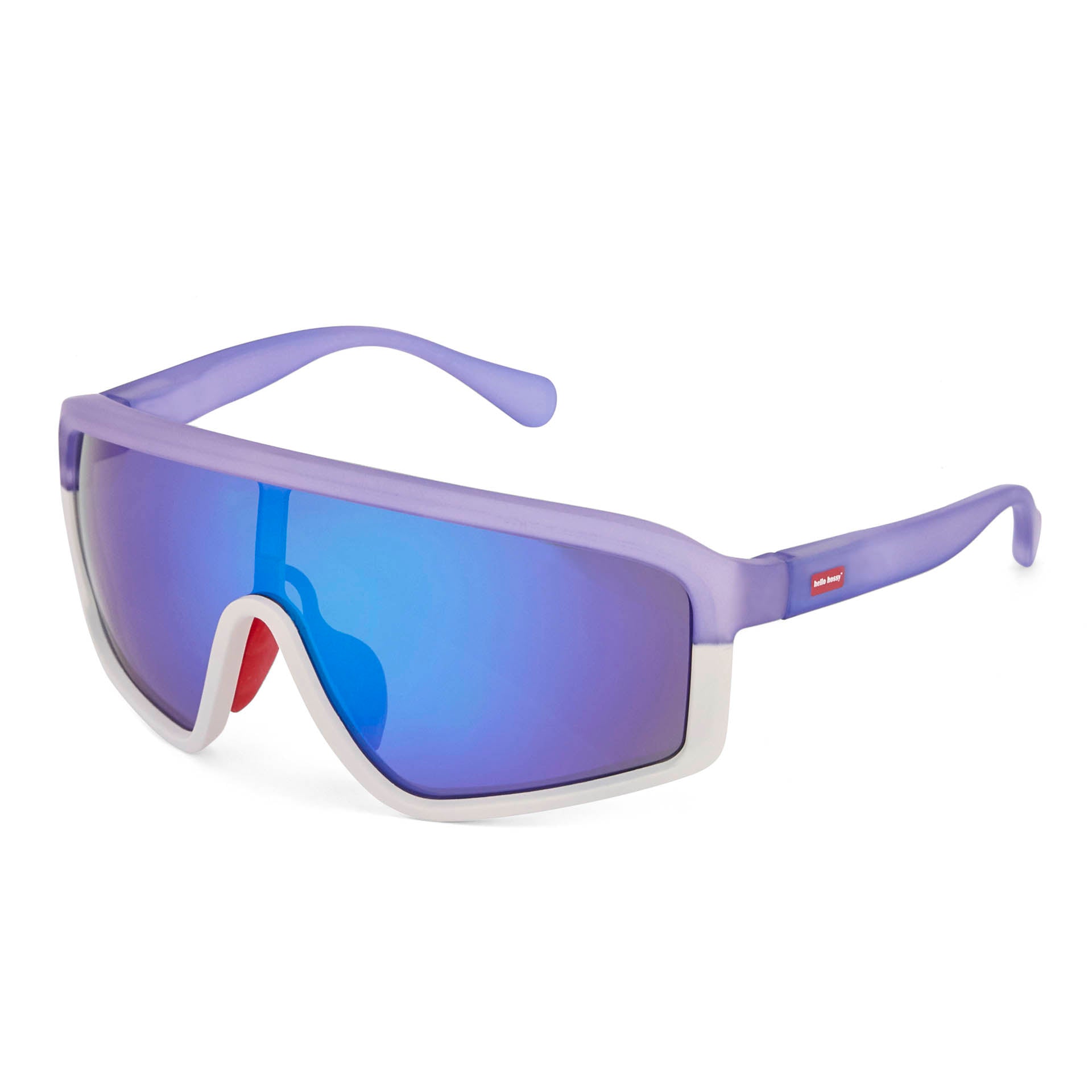 Lunettes de soleil enfant violet blanc forme sport miroir Hello Hossy