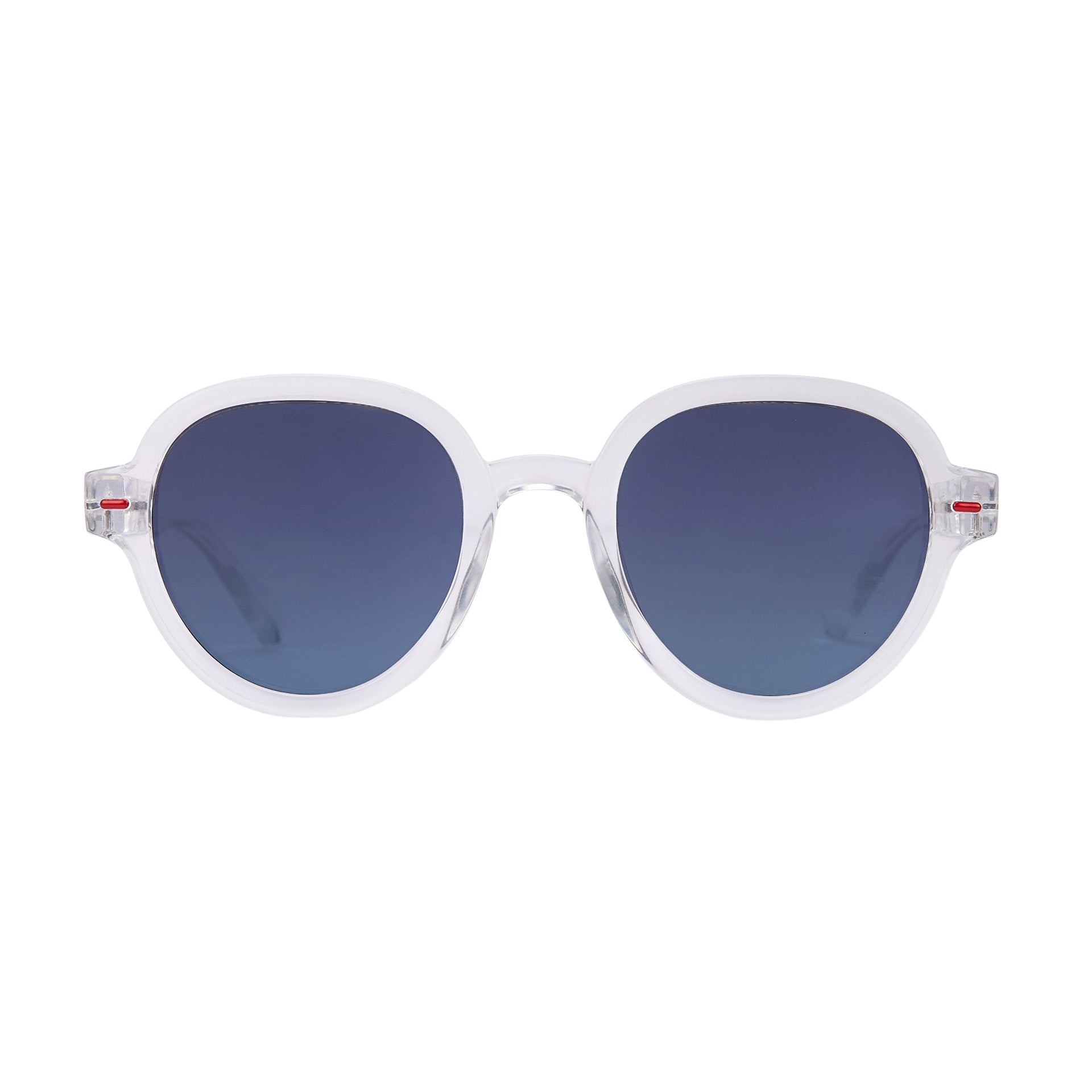 Zonnebrillen kind wit transparant ronde vorm blauwe glazen Hello Hossy