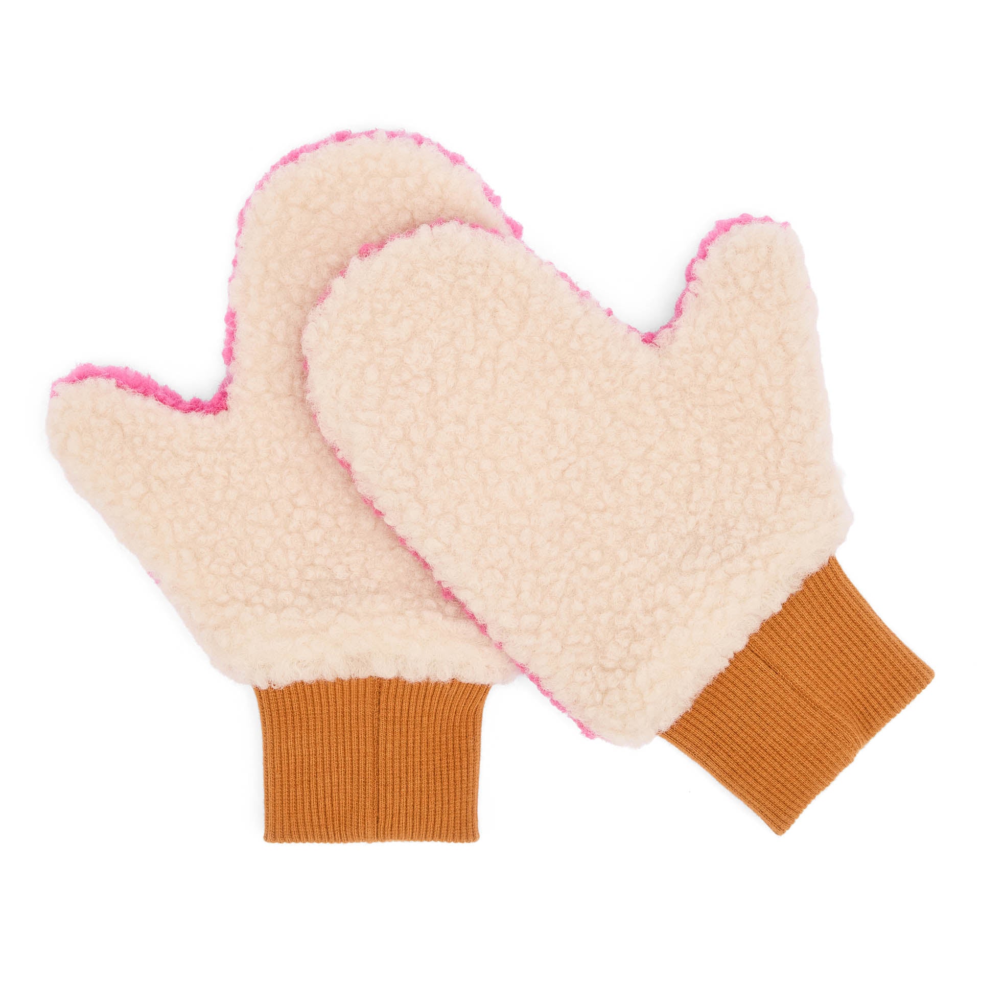 Wanten kind wit tweekleurig boord roze en pols oranje Hello Hossy