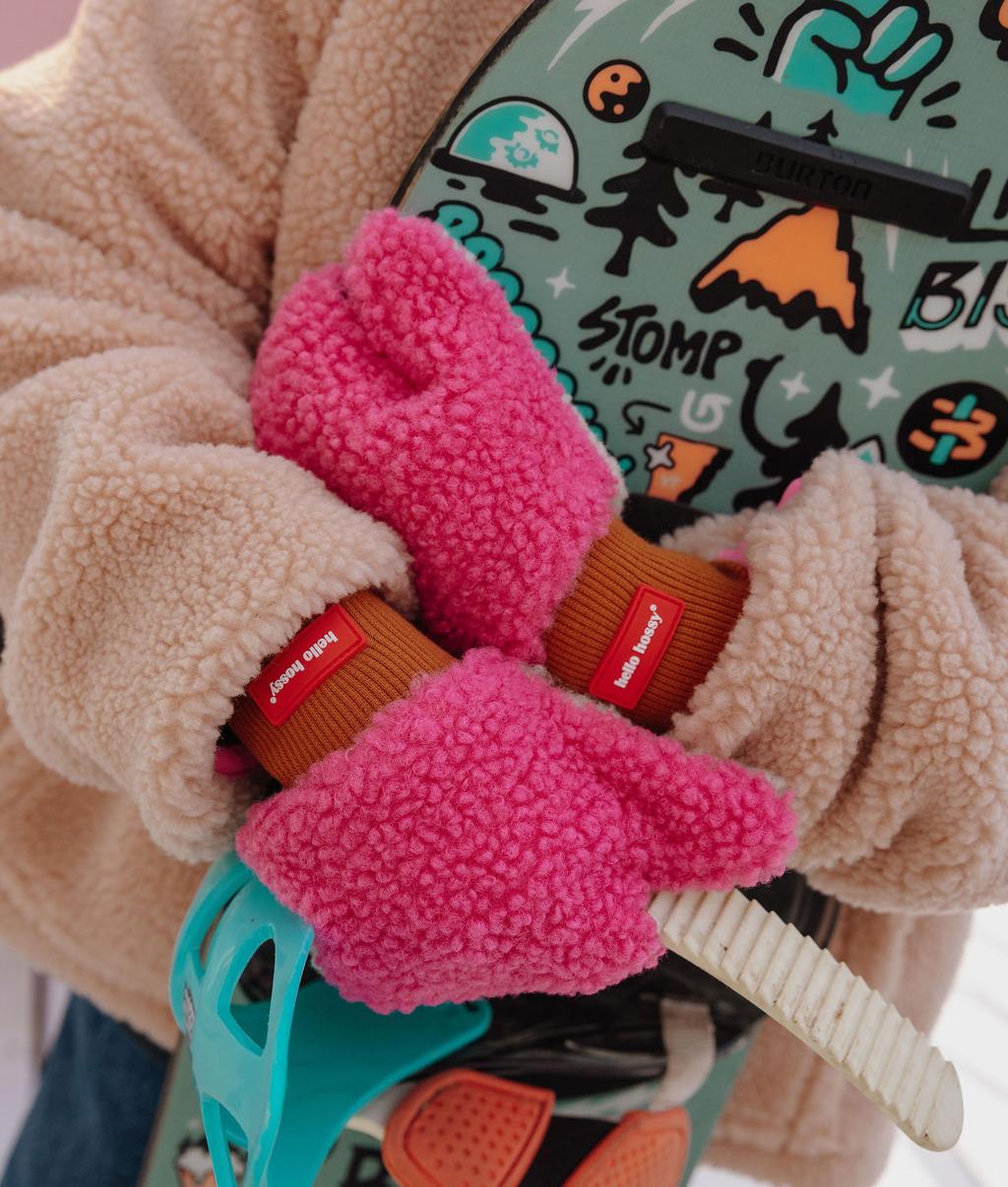 Wanten kind teddystof look roze fleece voering Hello Hossy