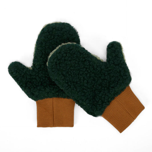 Moufles polaire bicolore Heaty Neo pour enfant et bébé – vue à plat - face verte foncée