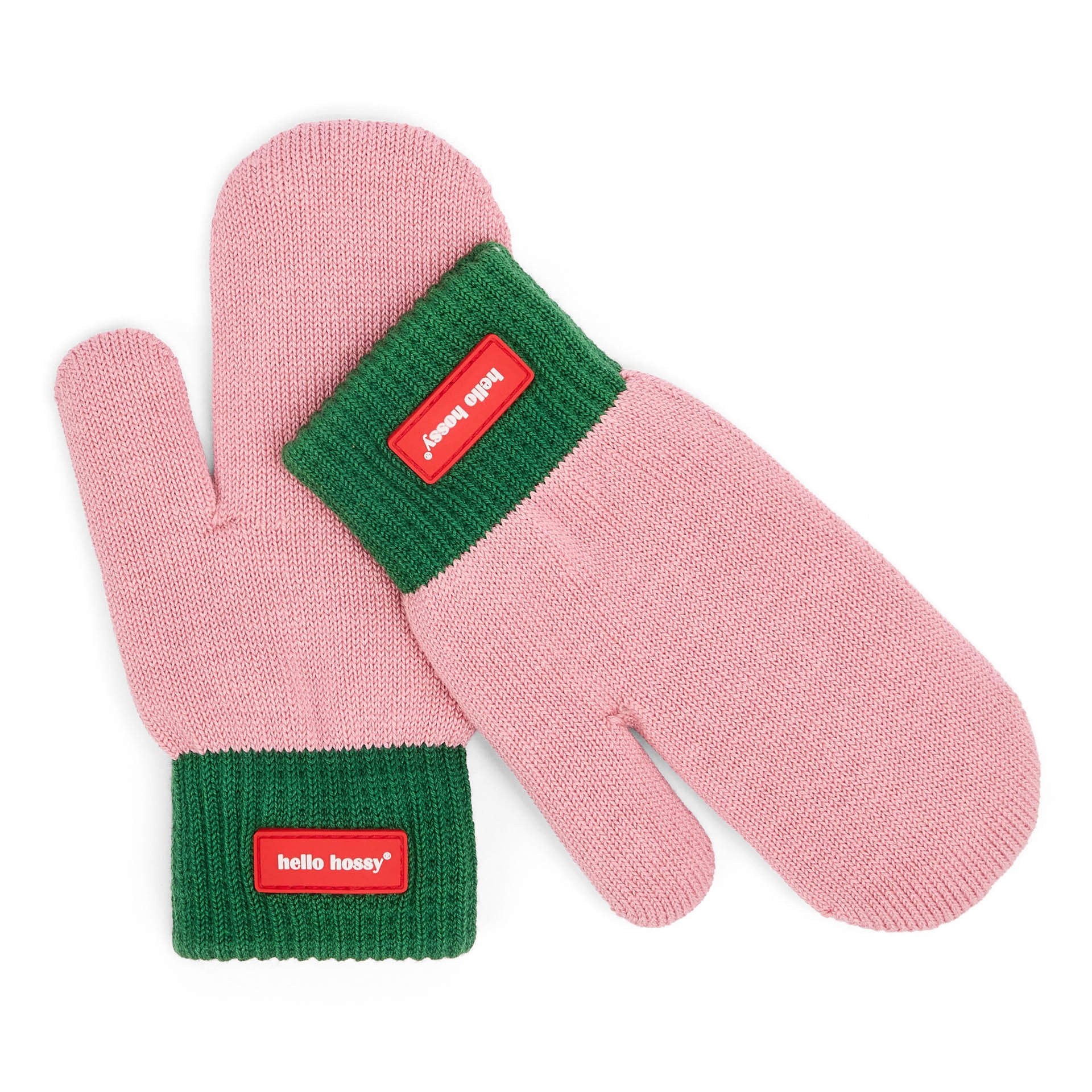 Wanten kind roze groene rand rood label Hello Hossy