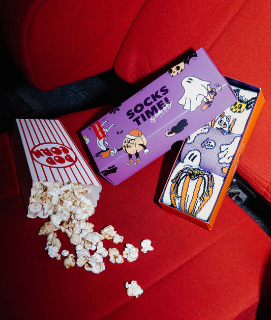 Set kindersokken met kleurrijke Halloween-motieven in Hello Hossy-cadeaudoos