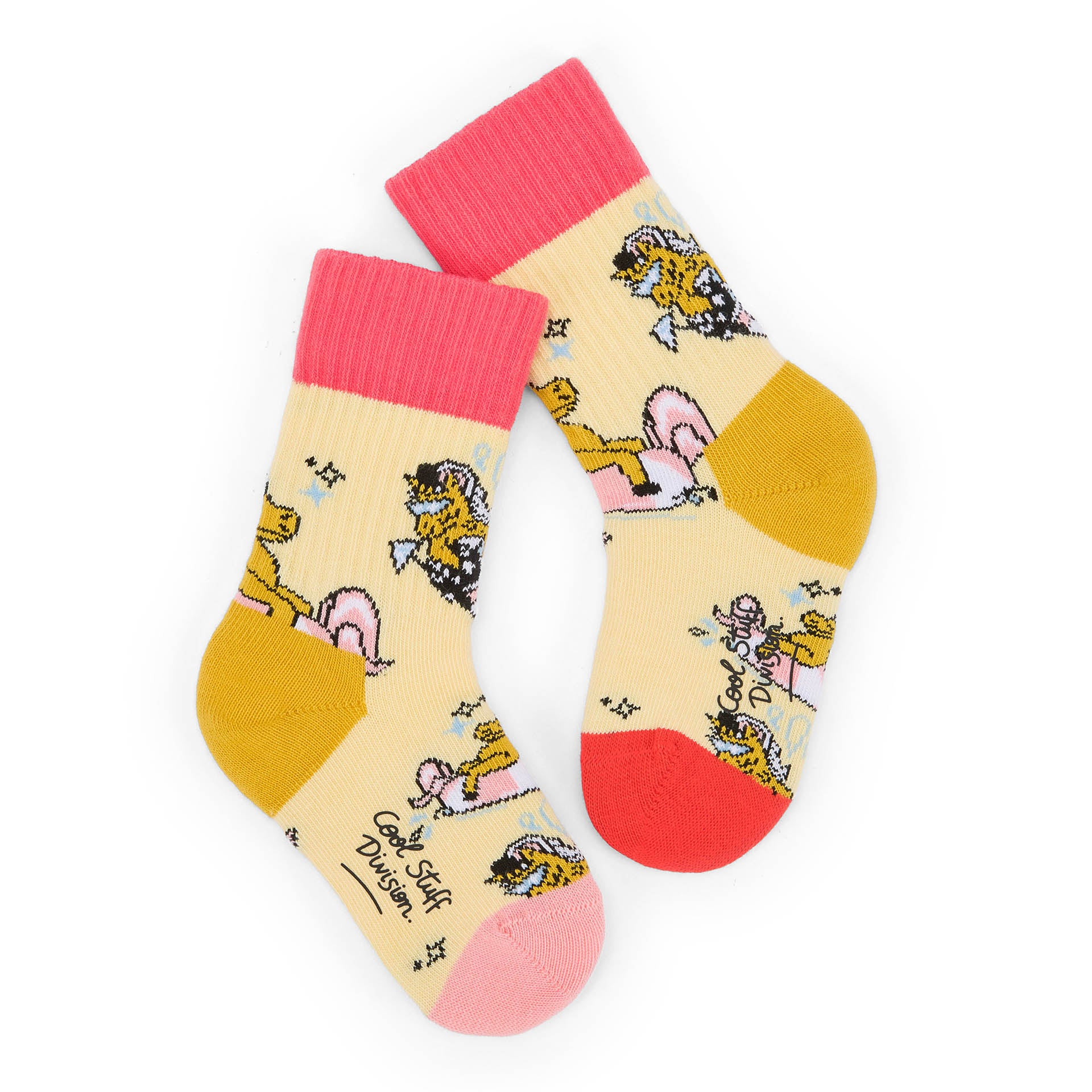 Chaussettes enfant jaune motif licornes rose moutarde Hello Hossy
