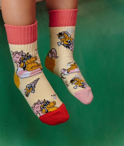 Chaussettes enfant jaune imprimé licorne talon rouge Hello Hossy