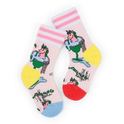 Chaussettes enfant rose motif licorne talon jaune et rouge Hello Hossy