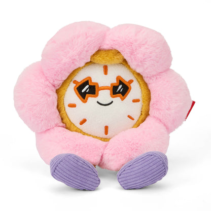 Peluche originale pour enfant Hello Hossy forme horloge-fleur Tic Tac Bloom - vue de face, posée
