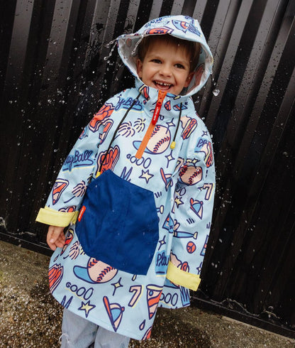 Kinderregenponcho blauw Sport motief grote frontale zak Hello Hossy
