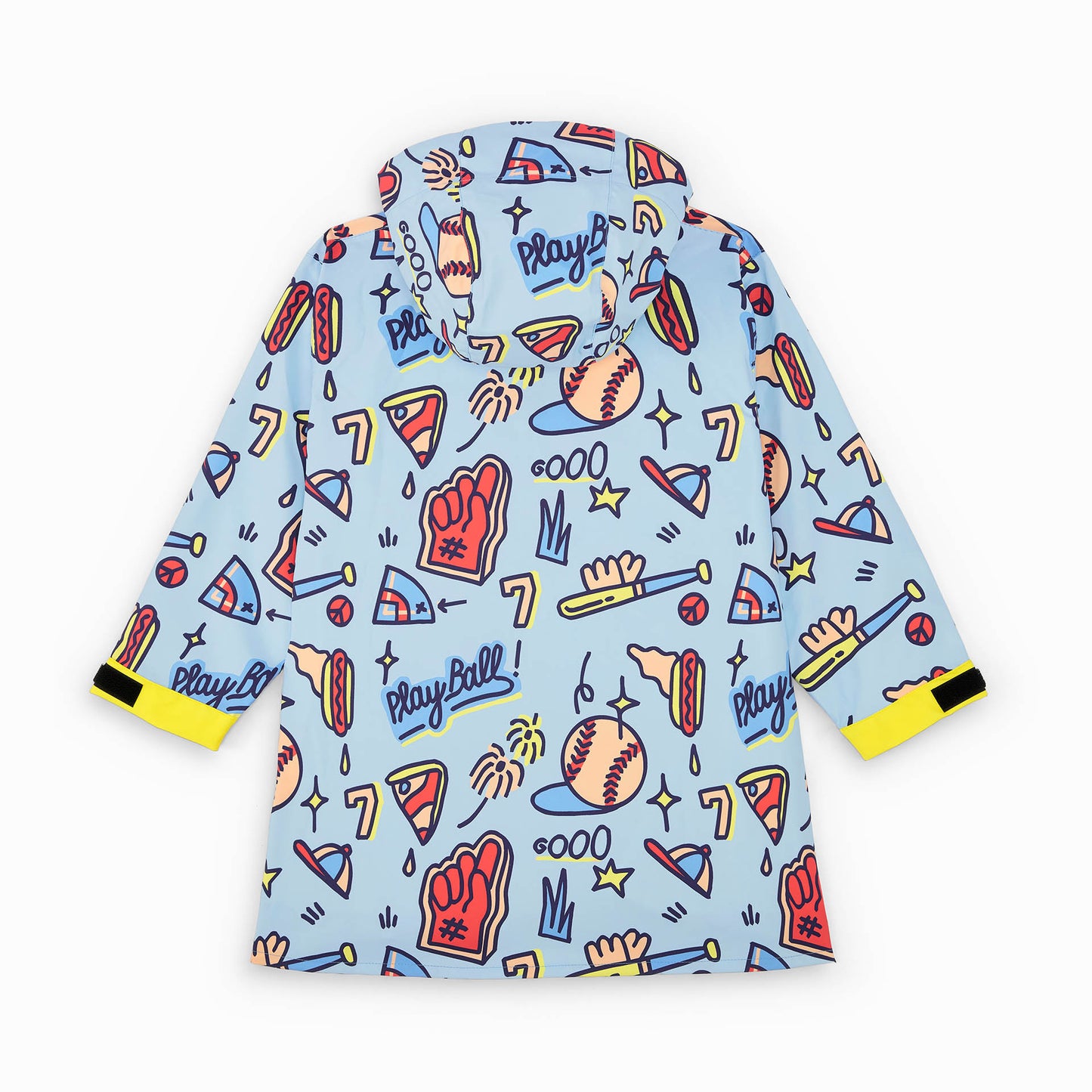 Kinderregenponcho blauw Sport baseball prints zakken geel Hello Hossy