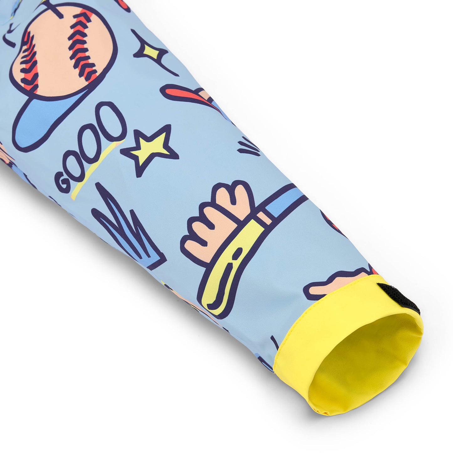 Mouw regenponcho kind blauw baseball-motief gele manchet Hello Hossy