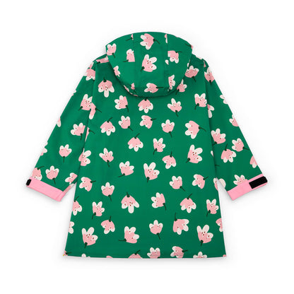 Regenponcho kind groen bloemen prints zakken capuchon Hello Hossy