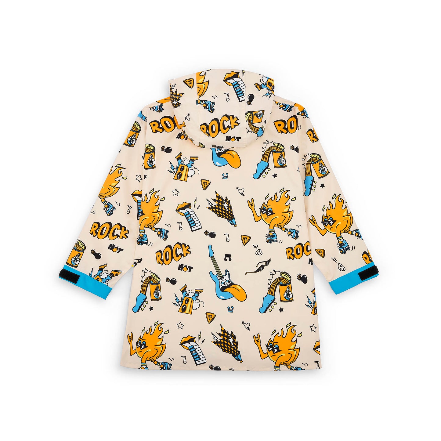 Kinderegenponcho Crème muziek motieven oranje en groen Hello Hossy