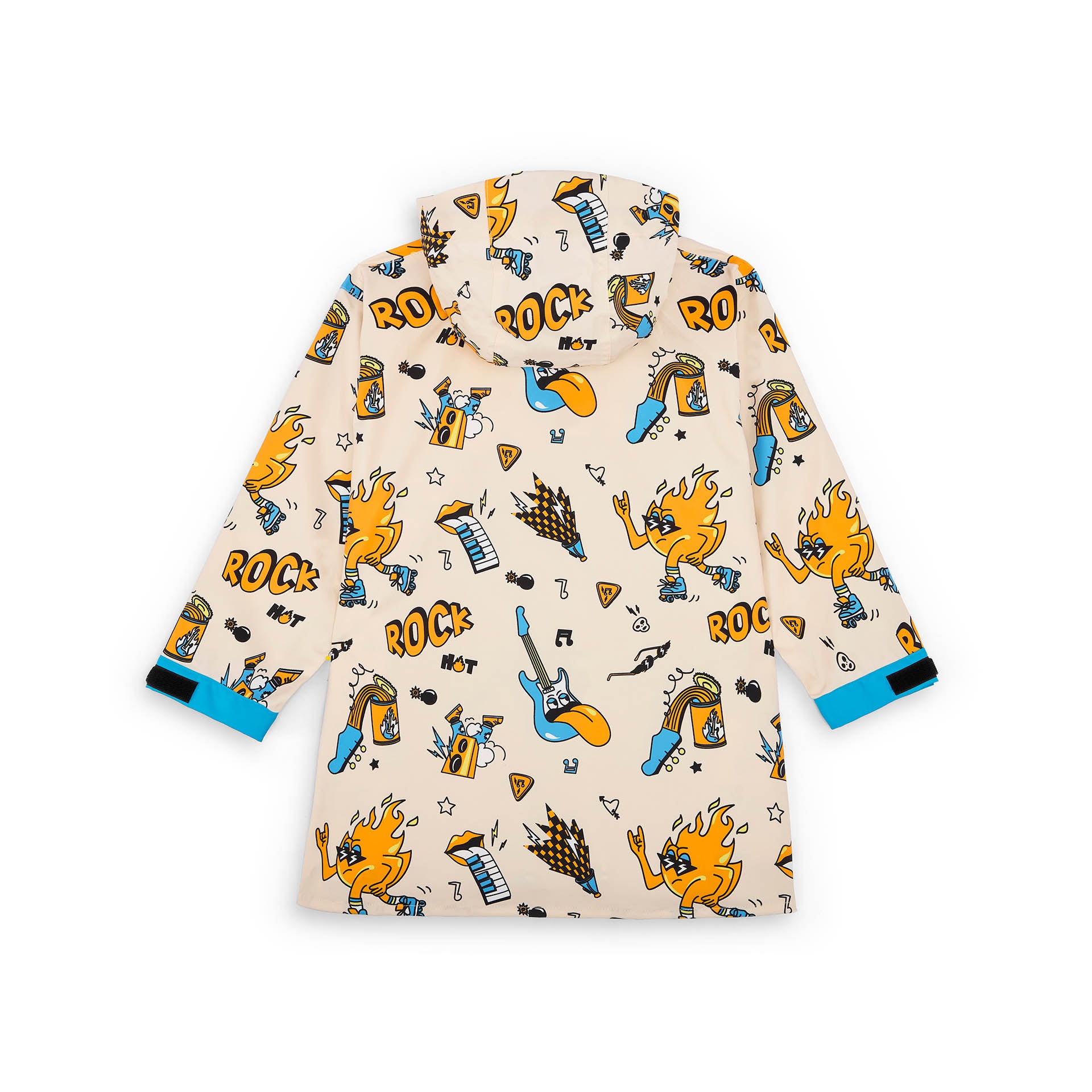 Kinderegenponcho Crème muziek motieven oranje en groen Hello Hossy