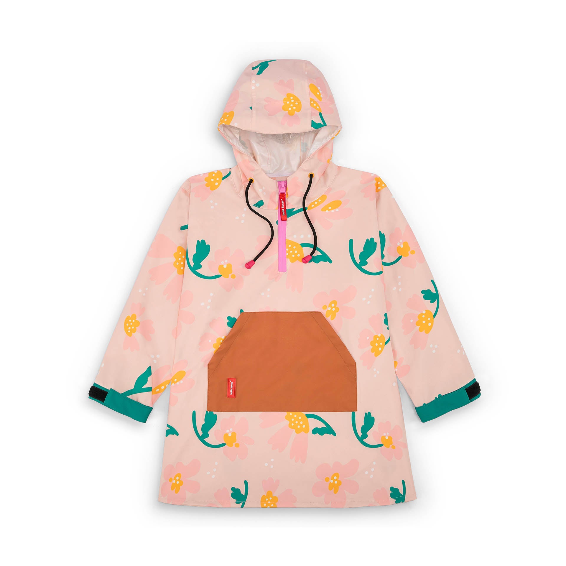 Regenponcho kind roze bloemen motief Camel zak Hello Hossy