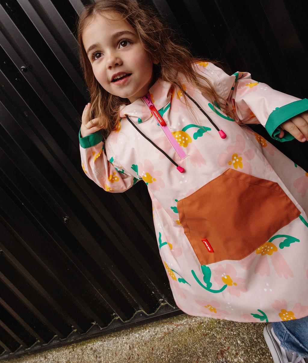 Regenponcho kind roze prints bloemen Camel zak Hello Hossy