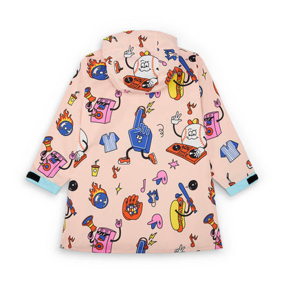 Regenponcho kind crème Sport Food prints blauwe mouwen Hello Hossy