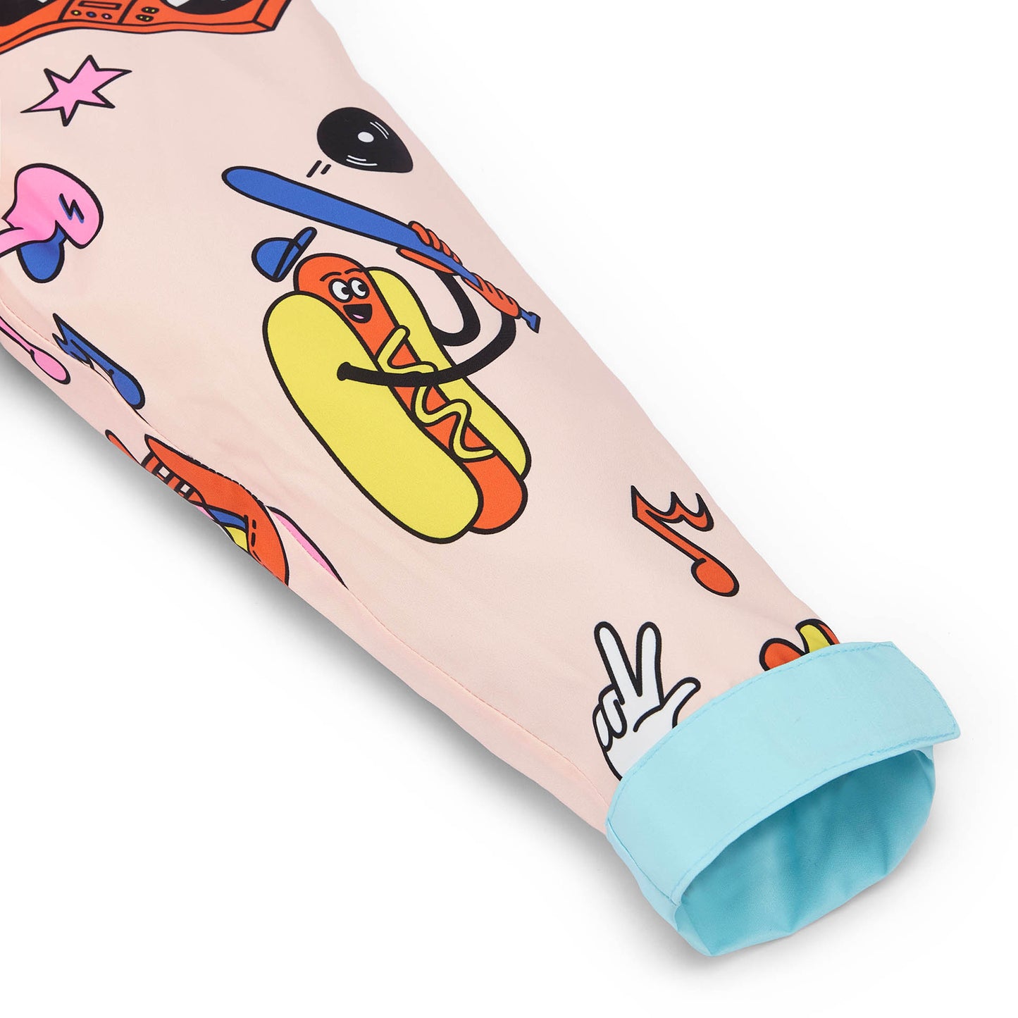 Regenponcho kind Crème food prints lichtblauwe mouwen Hello Hossy