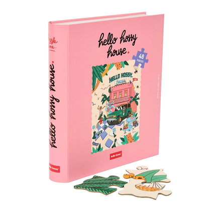 Puzzle pour enfant Hello Hossy au format livre – 36 pièces – dos illustré avec message de marque – vue avant