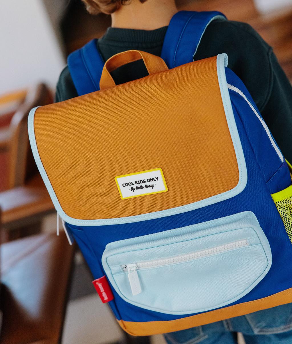 Rugzak kind blauw tweekleurig voorvak rits Hello Hossy
