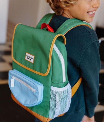 Rugzak kind groen blauwe zak gele details Hello Hossy