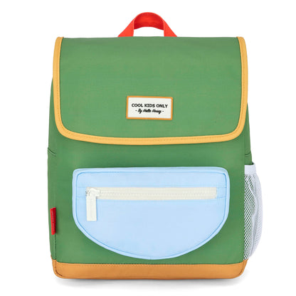Rugzak kind groen blauwe zak leren detail Hello Hossy