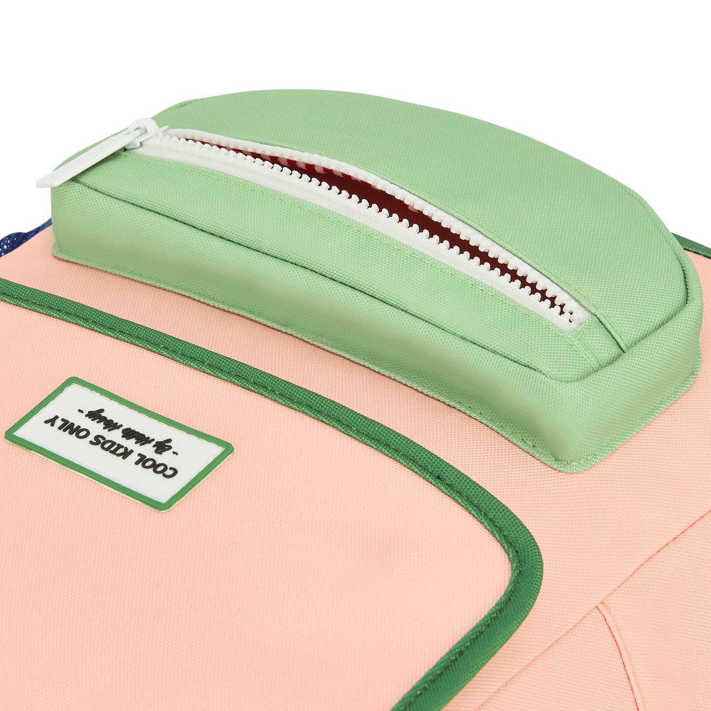 Rugzak kind roze groen details voorvak Hello Hossy