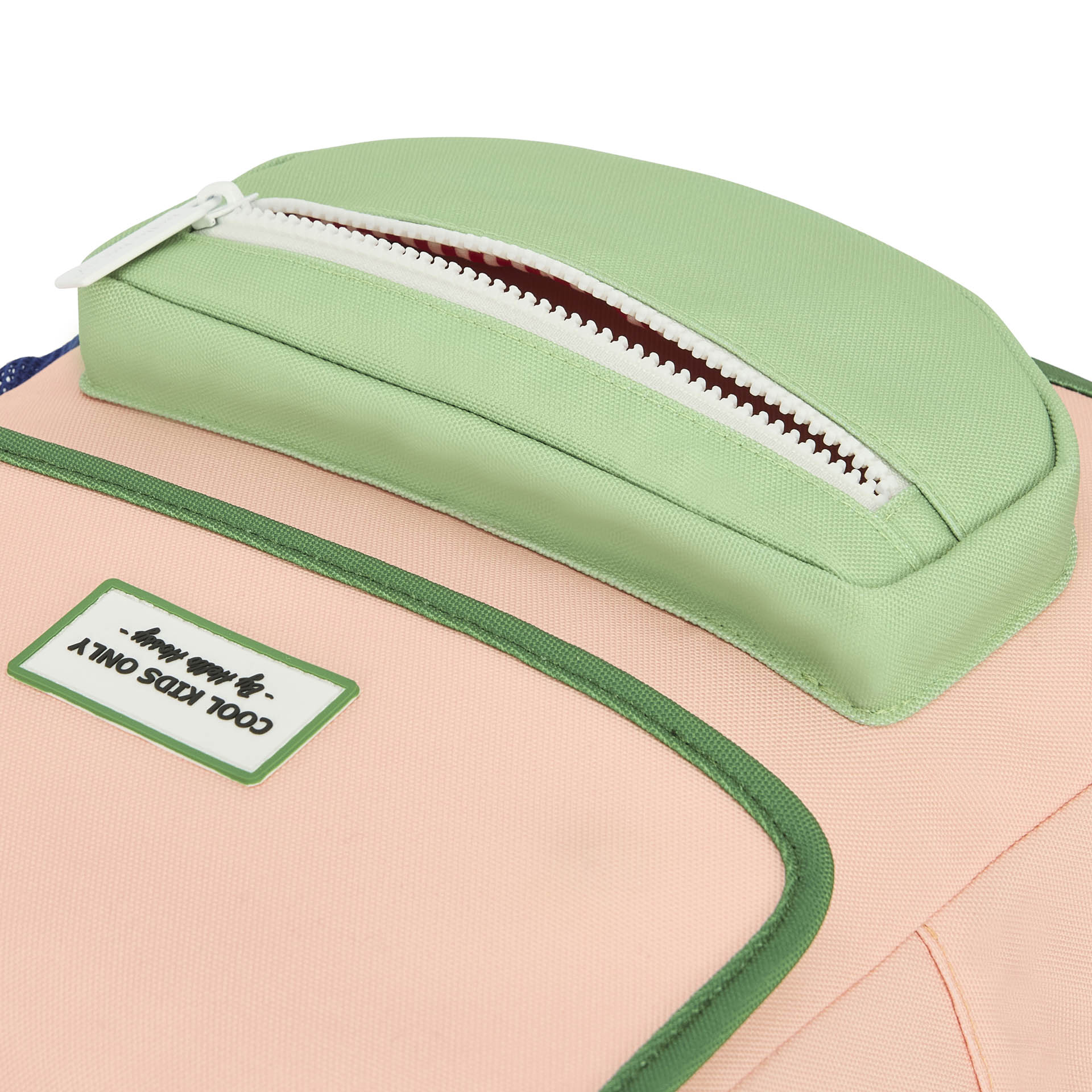 Rugzak kind roze groen details voorvak Hello Hossy