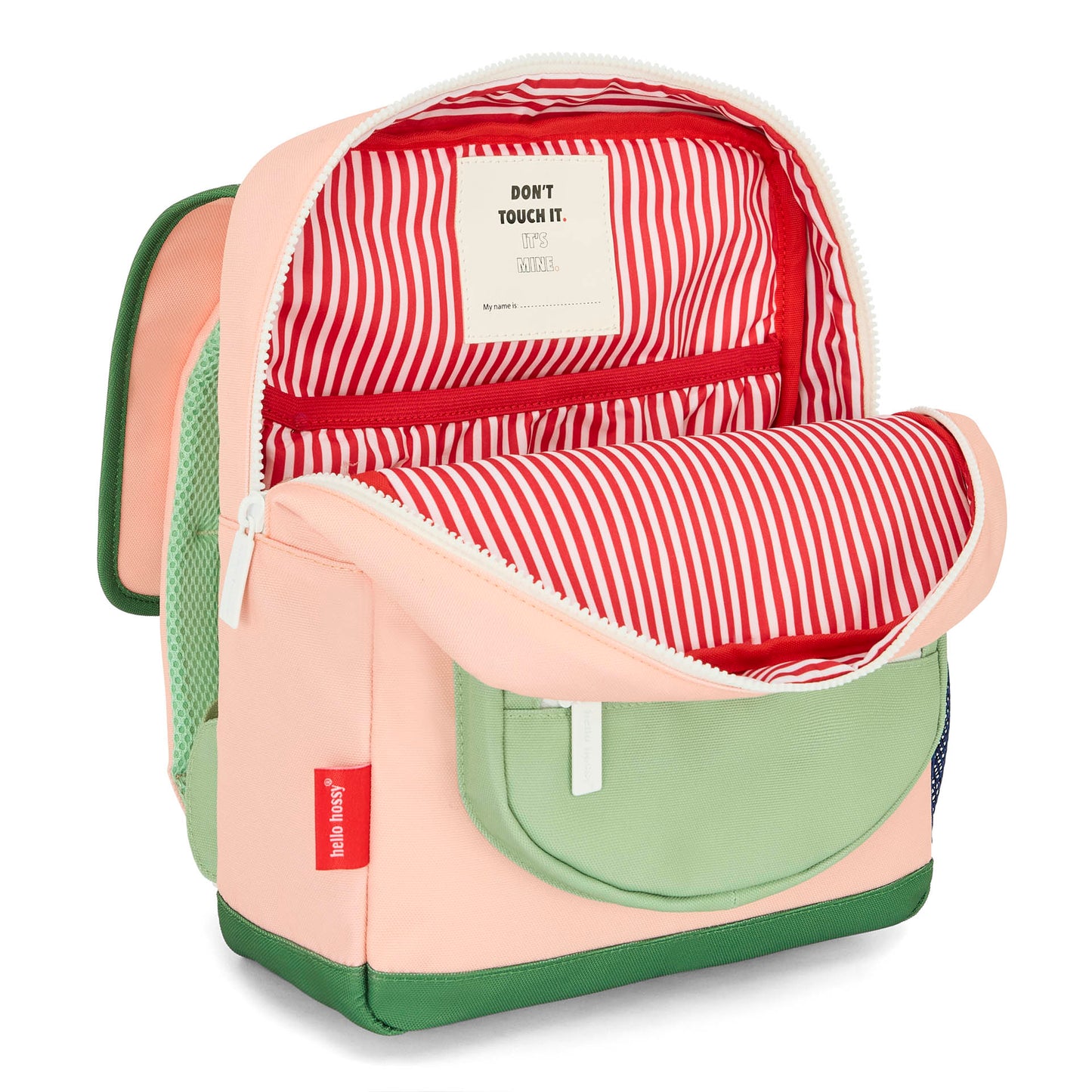 Rugzak kind roze groen gestreept interieur Hello Hossy
