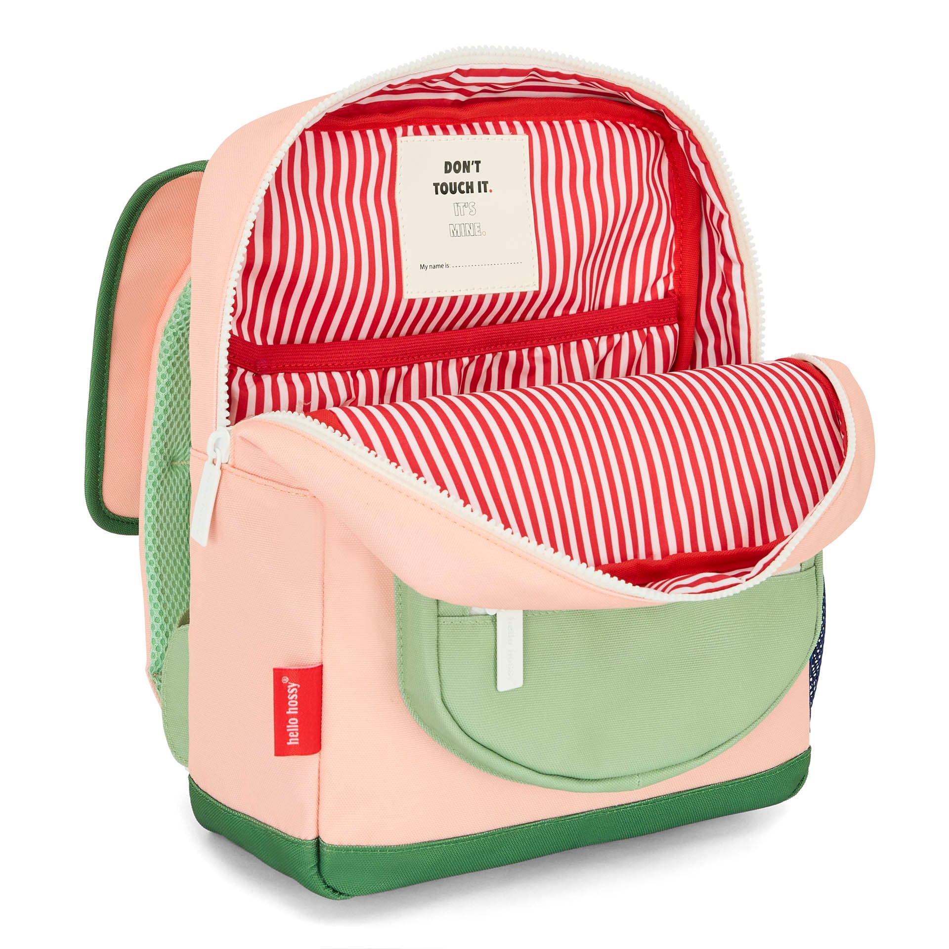 Rugzak kind roze groen gestreept interieur Hello Hossy