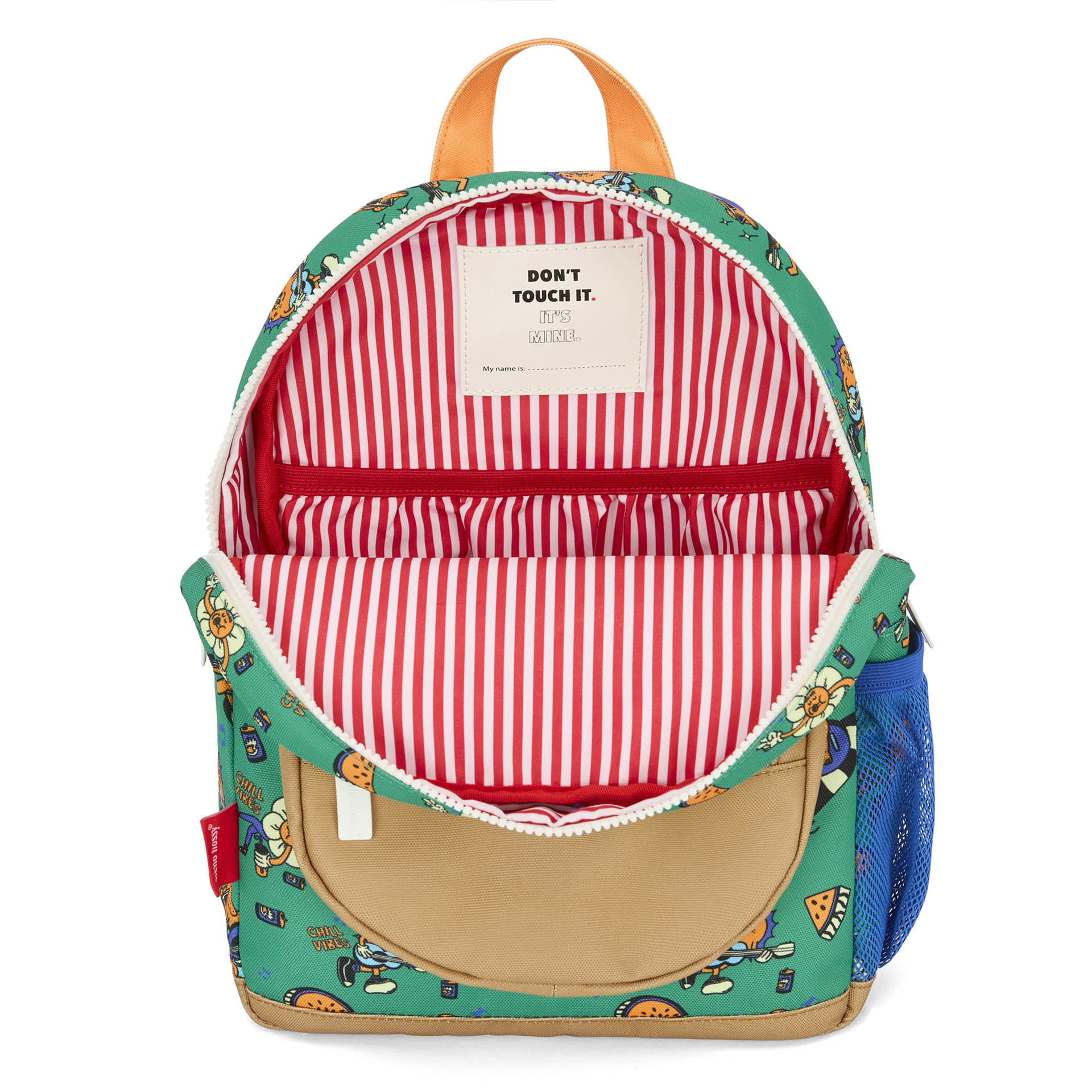 Sac à dos enfant vert motif animaux intérieur rayé Hello Hossy