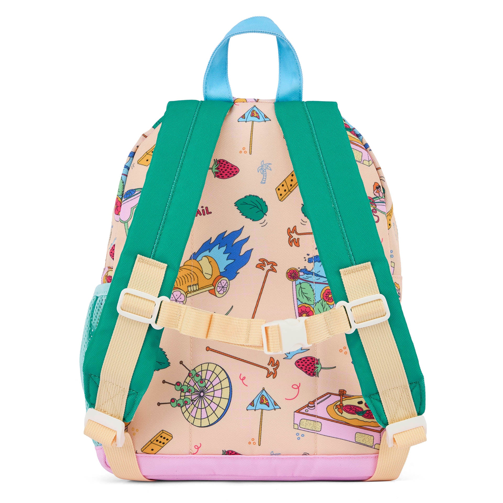 Rugzak kind beige groen food motieven gevoerde bandjes Hello Hossy