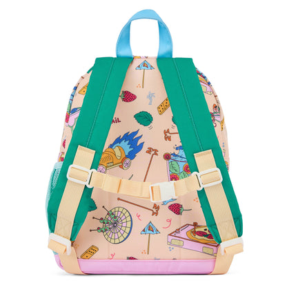 Rugzak kind beige groen food motieven gevoerde bandjes Hello Hossy