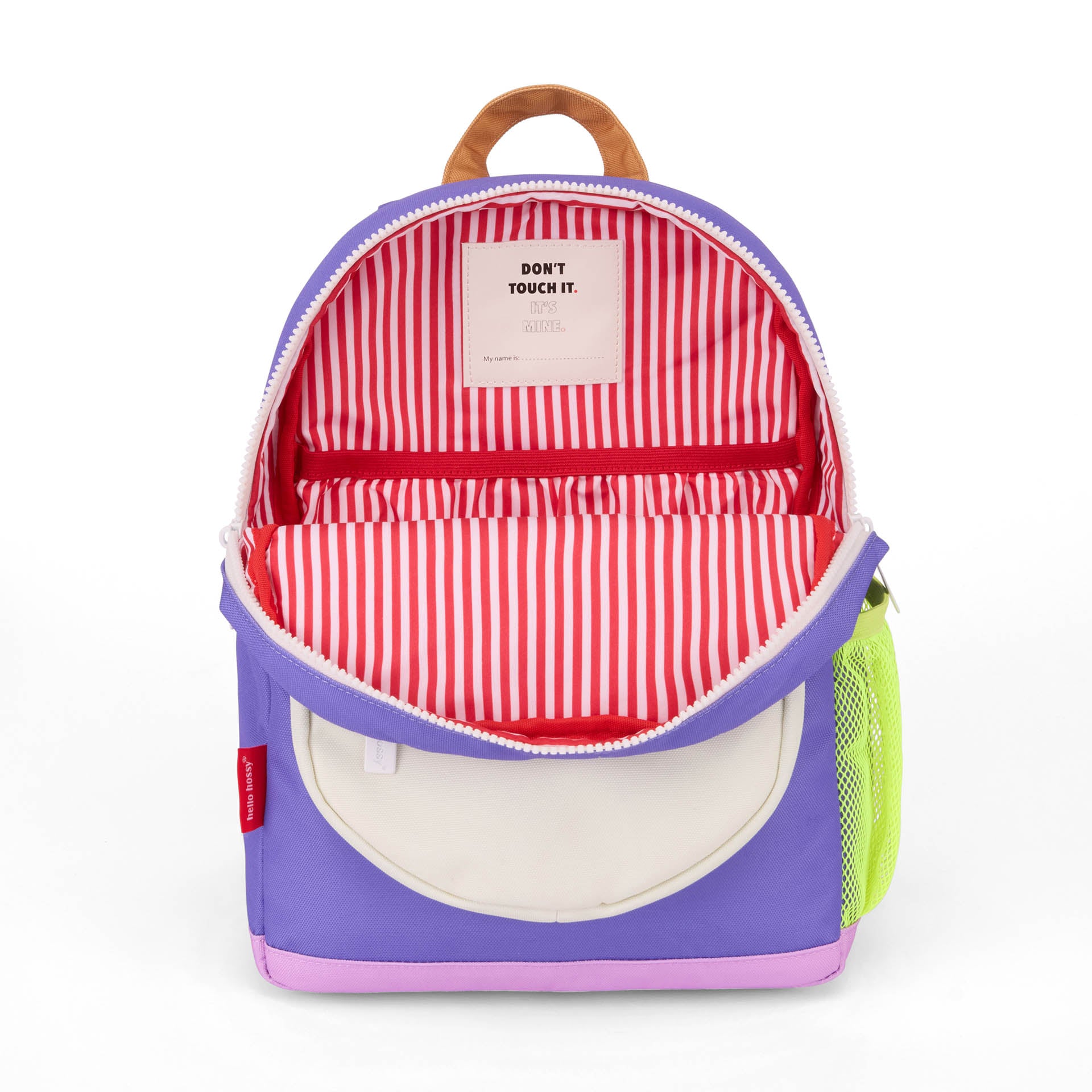 Kinderrugzak paars interieur rood-wit gestreept Hello Hossy