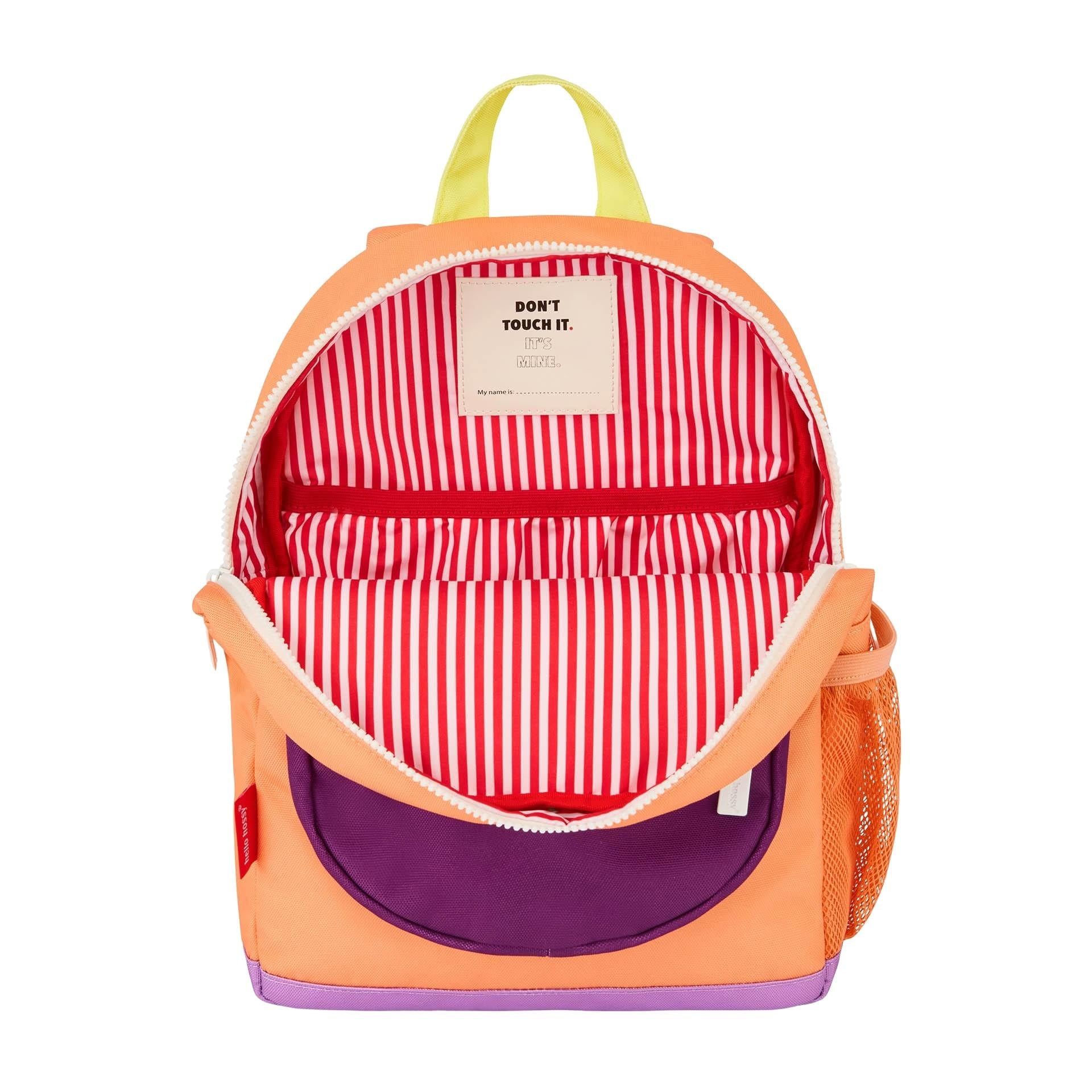 Rugzak kind oranje gestreept wit rood interieur Hello Hossy