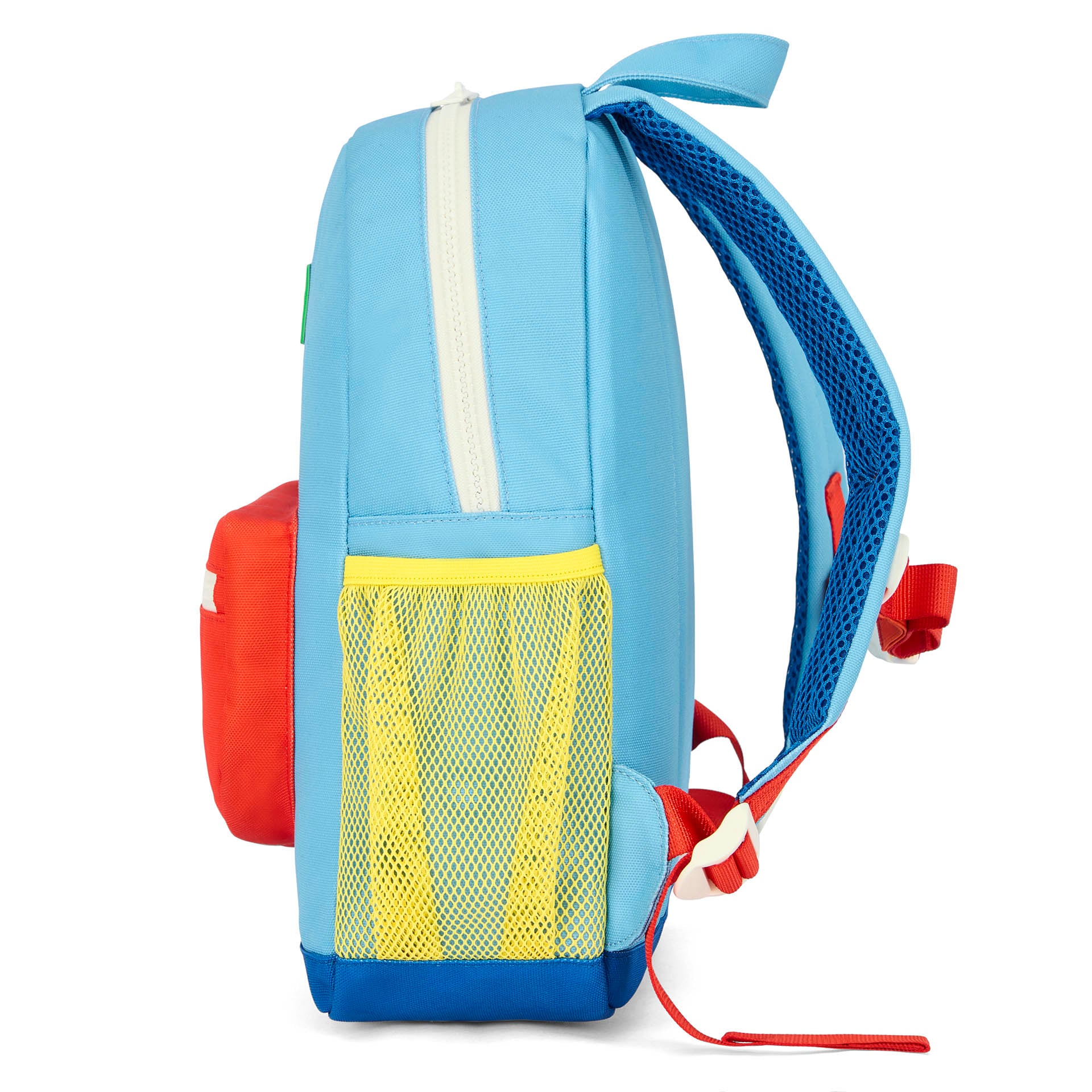 Rugzak kind blauw geel nettas rood detail Hello Hossy