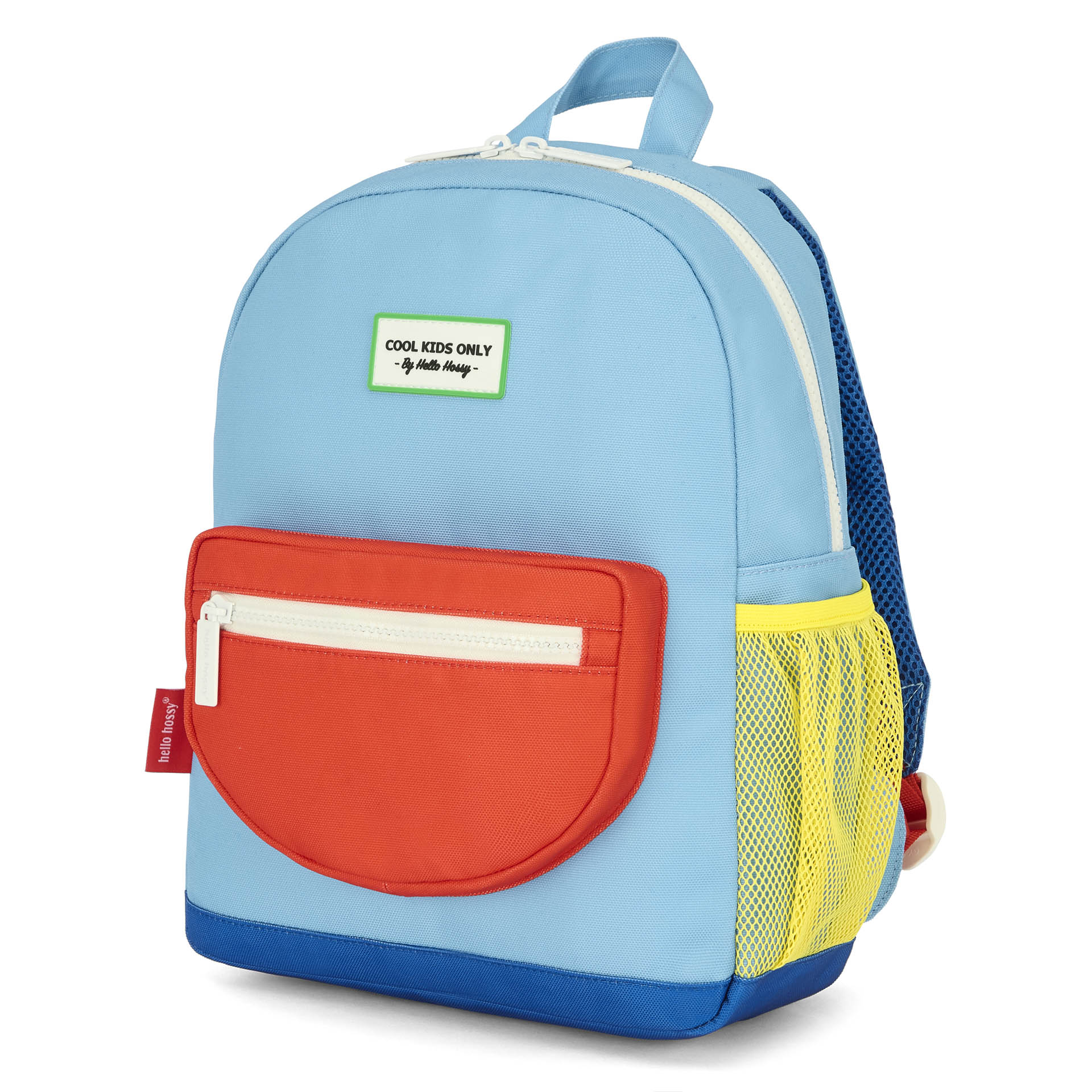 Rugzak kind blauw zak rood mesh geel Hello Hossy