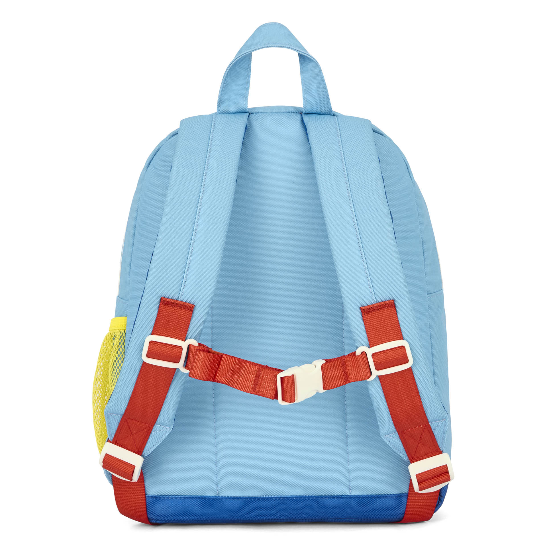 Kinderrugzak blauw rode bandjes netvakje geel Hello Hossy