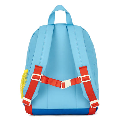 Kinderrugzak blauw rode bandjes netvakje geel Hello Hossy