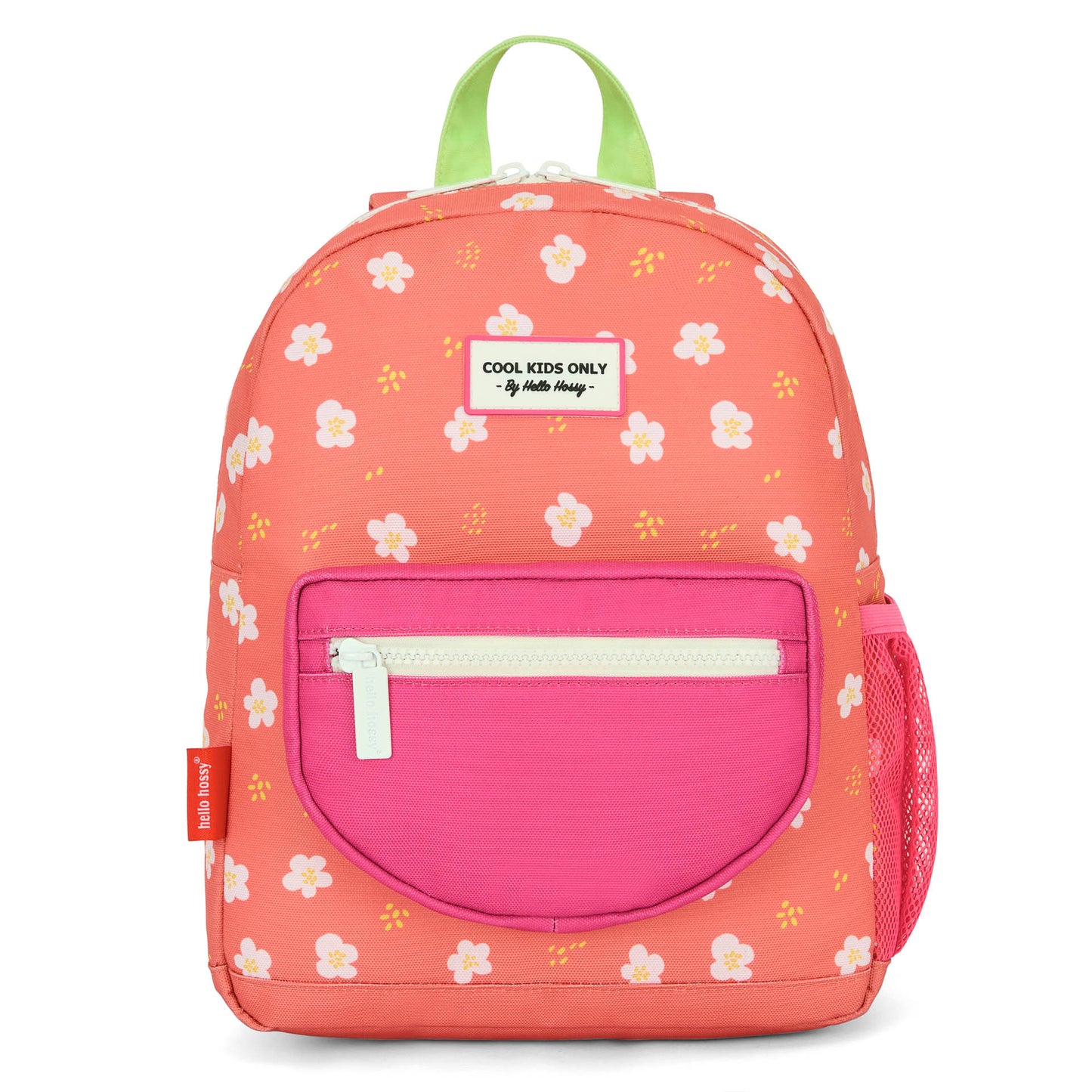 Sac à dos enfant corail imprimé fleurs poche rose Hello Hossy