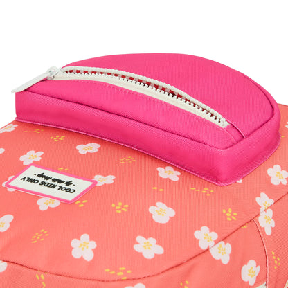Sac à dos enfant corail imprimé fleurs détail rose Hello Hossy