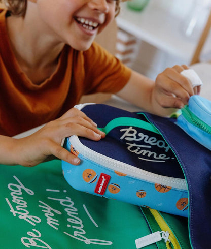 Sac goûter enfant bleu orange motif ballons Hello Hossy