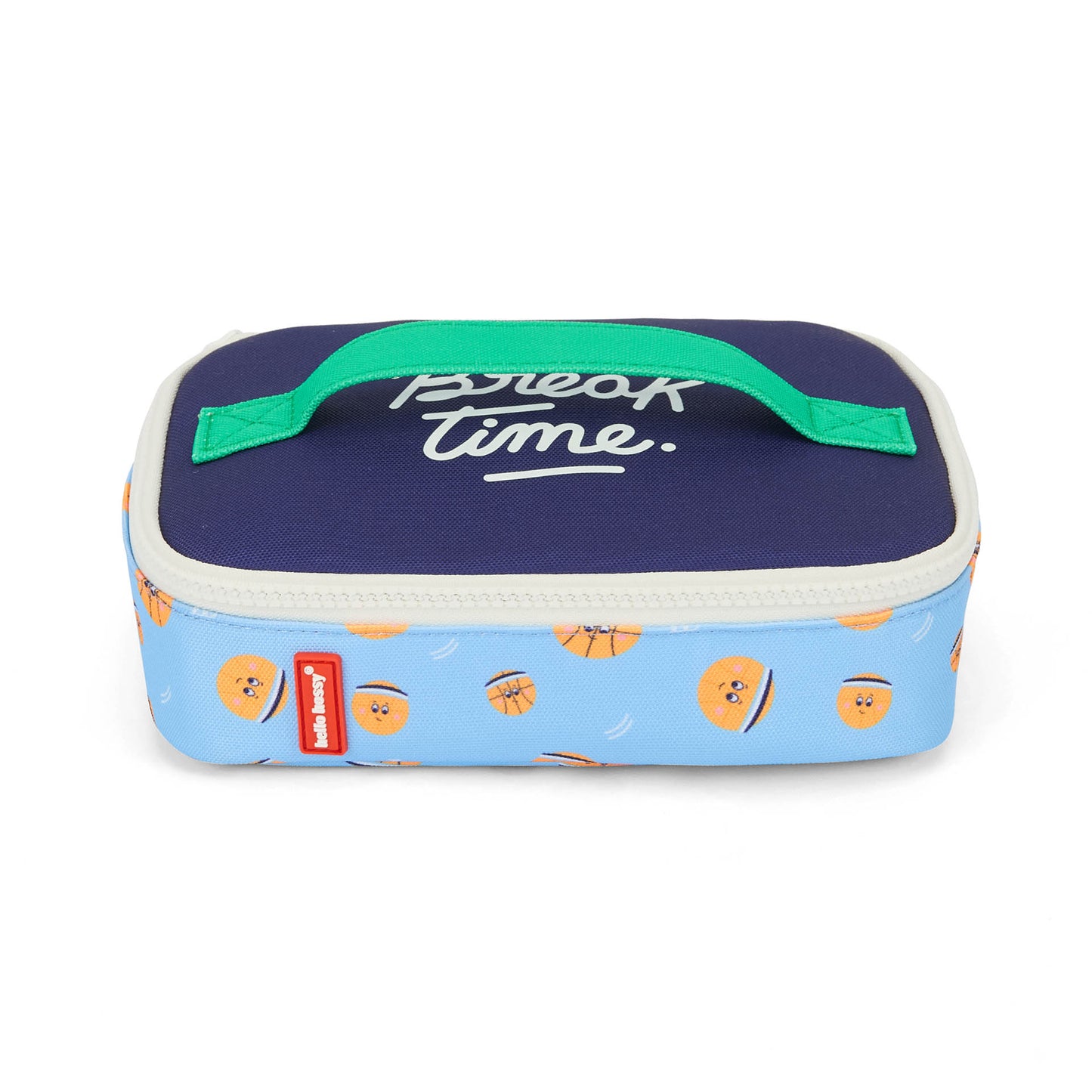 Sac goûter enfant bleu clair motif basketball poignée verte Hello Hossy