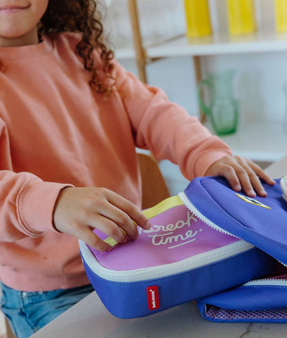Sac goûter enfant violet détail blanc fermeture zippée Hello Hossy
