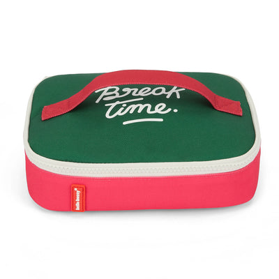 Sac repas enfant vert et framboise inscription Break Time Hello Hossy