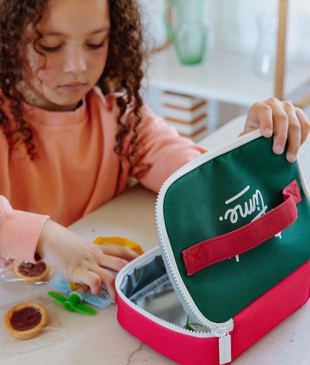 Sac goûter enfant framboise vert imprimé détail zip Hello Hossy