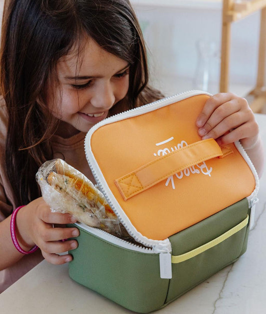 Lunchtas kind groen met oranje deksel ritssluiting Hello Hossy