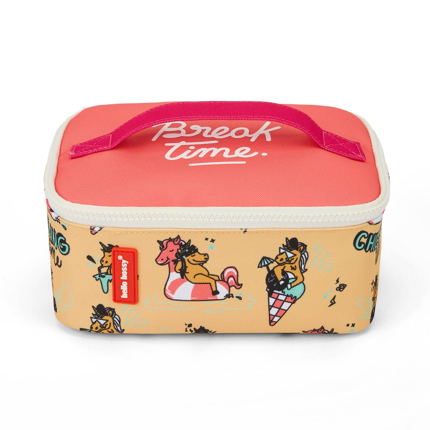 Sac repas enfant jaune rose motif licorne détails rouges Hello Hossy