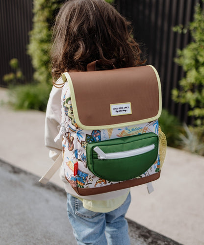 Sac à dos enfant crème motif voyage poche verte Hello Hossy