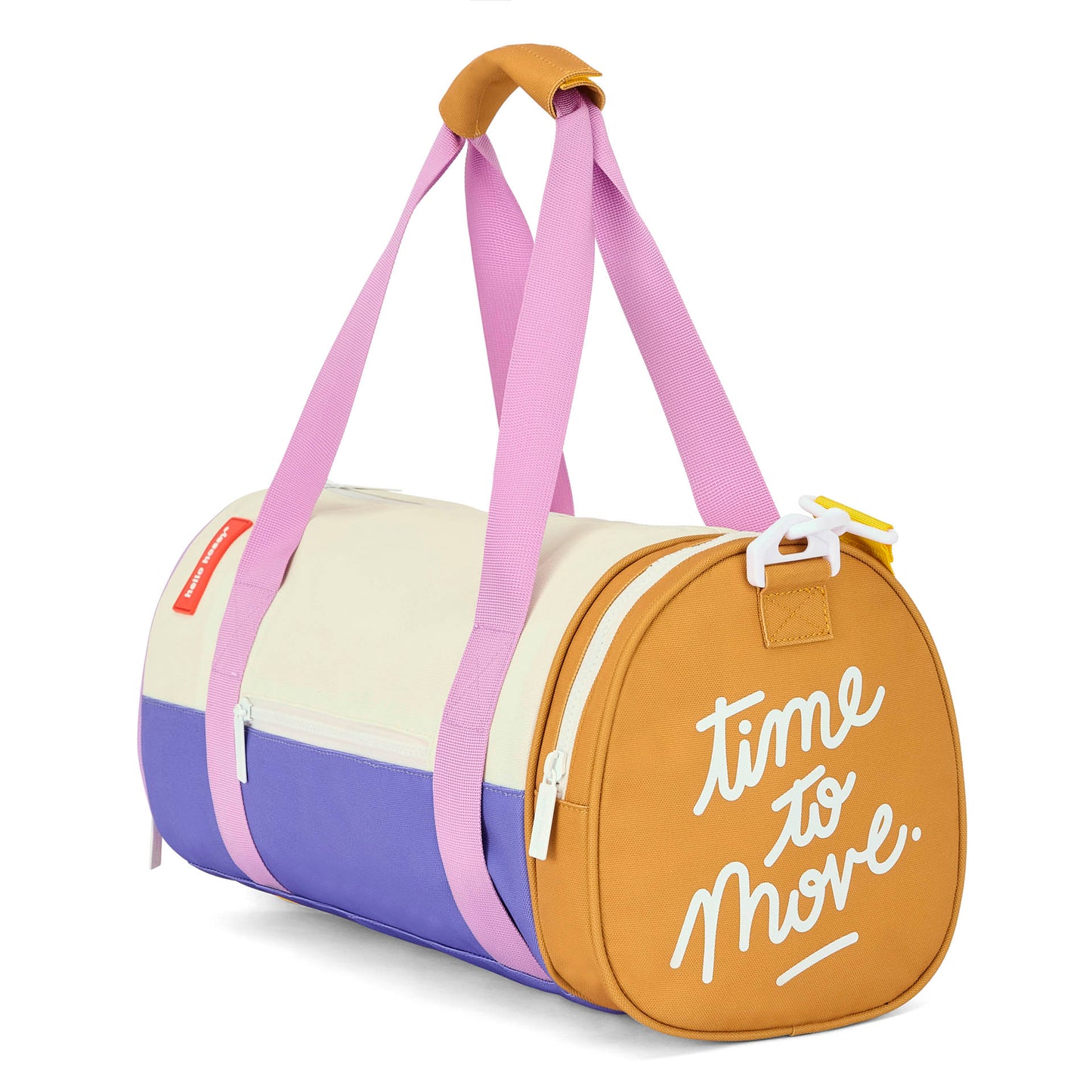 Sporttas kind beige paars camel witte opdruk Hello Hossy