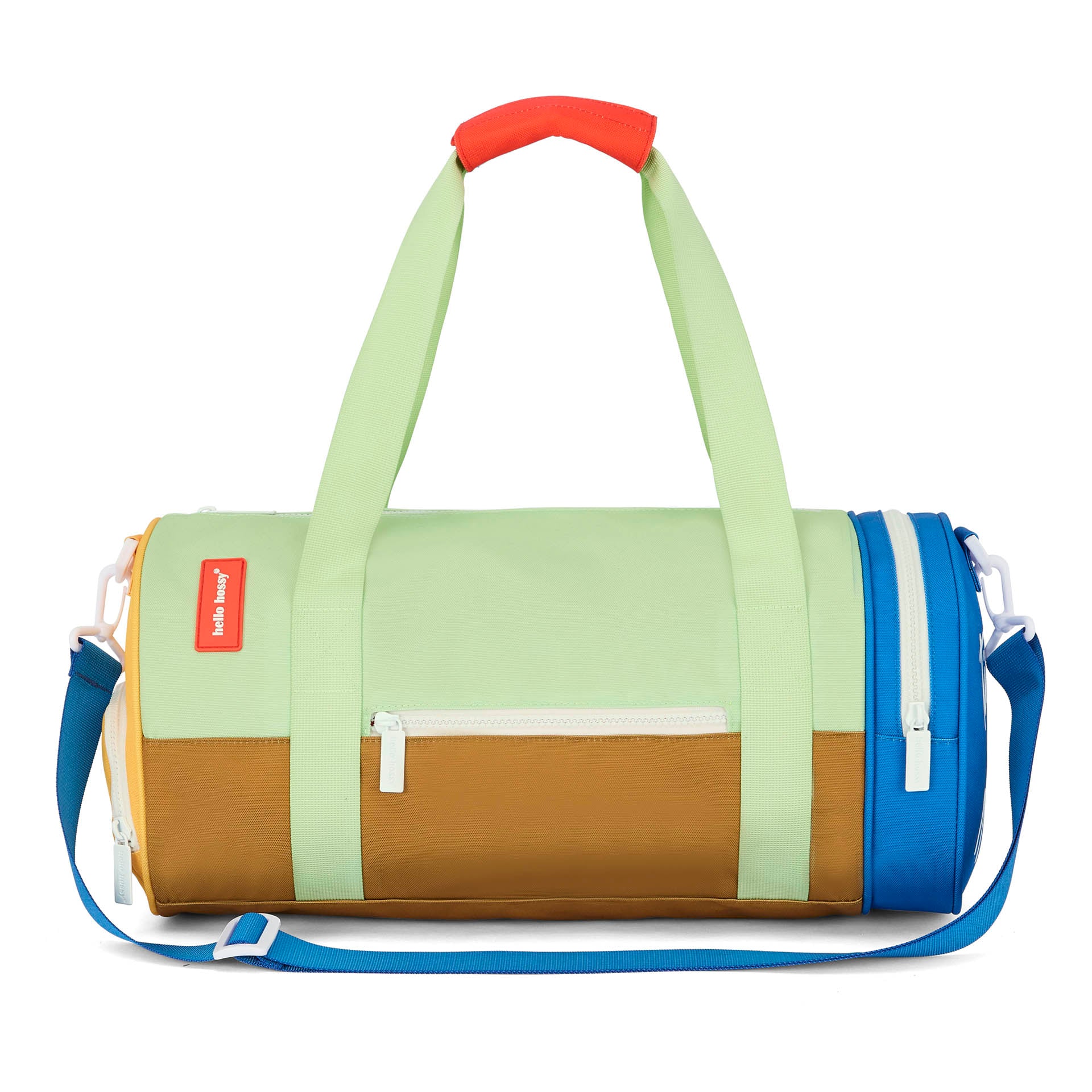 Sporttas kind groen bruin blauw ritsak Hello Hossy